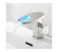 Bathroom Sink Faucet with LED Color Changing,Waterfall Bathroom Faucet,Brass Single Hole Bath Faucets,Hot and Cold Water Basin Mixer Taps,White