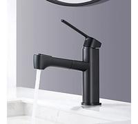 Bathroom Sink Faucet with Pull Out Spray Single Hole Brass Hot and Cold Multifunction Faucets-Black(Nero)