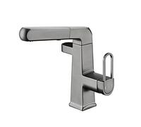 Bathroom Sink Faucet with Pull Out Sprayer, 360° Rotaty Lift LED Temperature Digital Display Faucet, Brass Lavatory Single Handle Faucet with 2 Water Flow Modes (Gray)
