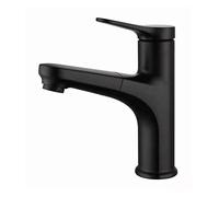 Bathroom Sink Faucet with Sprayer Retractable Single Hole Hot and Cold Water Mixer Tap Handle 360° Rotatable Multi-Function, Pull Down,Black(Nero)
