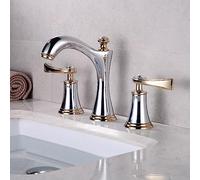 Bathroom Sink Faucets 3-Hole, Brass 2-Handle Mixer Tap, Hot & Cold Water Mixer, Black Gold Finish, Perfect for Bathroom Sink, & Stylish Design