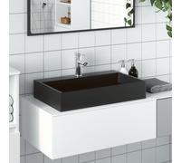 Bathroom Sink Matt Black Mineral Cast 60x38x11cm Countertop Basin Wall Hung Slim