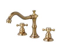 Bathroom Sink Mixer Tap, Antique Brass Dual Lever 3 Hole Faucet for Elegant Water Control