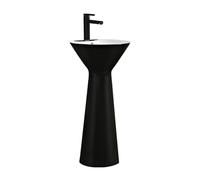 Bathroom Sink Modern Minimalist Pedestal Sink, Ceramic Matte Column Basin, One Piece Bathroom Floor Standing Vanity Sink with Drain Kit and Faucet Pedestal Sink(Black,B)