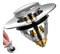 Bathroom Sink Plug Replacement, Brass Universal Pop Up Drain Stopper with Bounce Core, Bath Basin Plug Filter with Basket Hair Catcher, Push Type Sink Strainer No Overflow for Bathroom,34-38mm