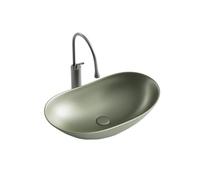 Bathroom Sink Retro Elegant Green Ceramic Above Counter Basin Artistic Curved Design Bathroom Sink (Including Faucet and Accessories) Lavatory Art Basin