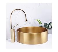 Bathroom Sink, Round Gold 304 Stainless Steel Countertop Bathroom Vessel Sink with Faucet 42x42x14cm