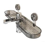 Bathroom sink shelf with suction cup faucet organizer, designed for bathroom essentials storage, moisture resistant and ABS+PVC construction (Transparent gray)