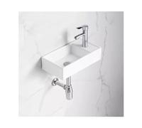 Bathroom Sink Simple White Ceramic Washbasin Lavatory Rectangular Wall-Mounted Sink Bathroom with Accessories Countertop Basin