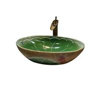 Bathroom Sink, Sink Vintage Ceramic Art Countertop Basin Antique Lotus Leaf Oval Hand Wash Basin Exquisite with Accessories Modern Countertop