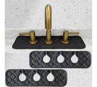 Bathroom Sink Splash Guard 3-Round-Hole : AHA HOMEWARE, Faucet Mat for Bathroom Sink 3 Holes (Black & Black)