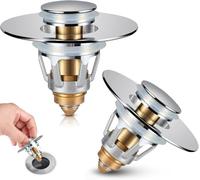 Bathroom Sink Stopper 2 Pack, Bathroom Sink Drain Strainer, Revolutionary Bathroom Accessories and Essentials (Shiny Chrome)