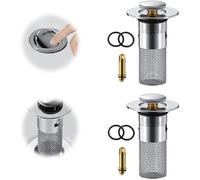 Bathroom Sink Stopper Hair Catcher, Pop Up Sink Drain Filter with Removable Stainless Steel Filter Basket Hair Catcher, Bathroom Sink Drain Strainer, Stainless Sink Drain Stopper Filter (2 Pcs)