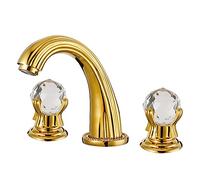 Bathroom Sink Tap Luxury Basin Faucets, Bathroom Sink Faucet, Brass Golden 3 Holes Double Crystal Handles Bathtub Taps, Hot & Cold Mixer Water Tap Basin Taps