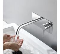 Bathroom Sink Tap Mixer, Wall Mounted Single Handle Brass Concealed Basin Tap for Hot and Cold Water, Chrome Finish