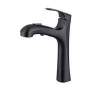 Bathroom Sink Tap Pull Out Basin Mixer Tap with Handheld Shower,Single Lever Tall Counter Top Mixer Faucet Brass Lavatory Vanity Sink Faucet,Shower & Bubbler 2 Function,Black (Color : Nero)