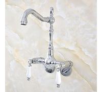 Bathroom Sink Tap Silver rome Brass Wall Mounted Double Handles Bathroom Kiten Sink Faucet Mixer Tap Swivel Spout - Adjusts from 3-3/8" Basin Taps