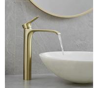 Bathroom Sink Tap Tall Basin Mixer Tap Gold Brushed Mono Waterfall Lavatory Vessel Sink Mixer Tap Single Lever