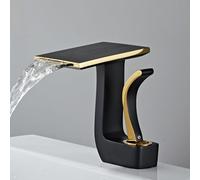 Bathroom Sink Taps Basin Mixer Tap Waterfall Single Handle Waterfall Taps for Basin Brass Hot and Cold,Black+Gold