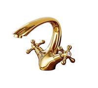 Bathroom Sink Taps European Gold Antique Brass Bathroom Double Handle Single Hole Basin Basin Hot and Cold Taps