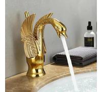 Bathroom Sink taps Golden Basin Faucet Deck Mount Sink Short Faucets Swan Shape Single Handle Sink Hot Cold Water Mixer Tap(Gold Short)