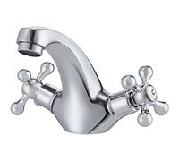 Bathroom Sink Taps Mixers Traditional Victorian Basin taps, Dual Cross Handle Swan Neck Basin Mixer Tap 1 Hole with Hot and Cold Hoses, Chrome