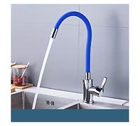 Bathroom Sink Taps, Silica Gel Nose Kitchen Sink Faucet Multiple Colors Available Hot Cold Water Mixer Tap Any Direction Rotating Deck Mount(Blu)