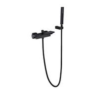 Bathroom Sink Taps Slotted Basin Cold Full Copper Bathtub Set into The Wall-Mounted Exposed Water Valve Black Side Waterfall Shower and Faucet,
