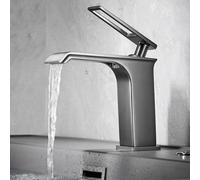 Bathroom Sink taps Waterfall Undercounter Basin Faucets Single Handle for Metal Bathroom Sink Taps Hot and Cold Water Mixing(Gun Grey)