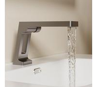 Bathroom Sink Taps with Waterfall Spout Adjustable Single Lever Waterfall Basin Mixer Tap Deck Mount,Gun Gray