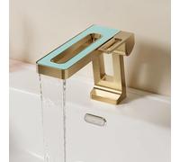 Bathroom Sink Taps with Waterfall Spout Adjustable Single Lever Waterfall Basin Mixer Tap Deck Mount,Brushed Gold