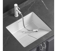 Bathroom Sink Undermount Ceramic Laundry Sink with Washboard and Faucet Rectangular Laundry Lavatory Vanity Under Counter for Bathroom with Overflow(47x47x22cm/18.5x18.5x8.7in)