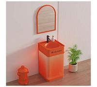 Bathroom Sink Vanity Unit with Basin, Floor Standing Industrial Style Cabinet with LED Light, Includes Faucet and Drain - No Mirror