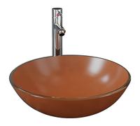 vidaXL Bathroom Sink with Tap and Push Drain Brown Tempered Glass Wash Basin