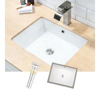 Bathroom Sink, White Sink 500mm x 380 mm, Bathroom Basin Modern Art Small Sink Under Counter Ceramic Wash Basin with Overflow, Stainless Steel Pop-up Drain, Pipe Kit