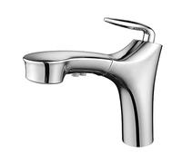 Bathroom Sink with Out Sprayer Brass Hot and Cold Water 2 Modes Lever Single Hole Basin Mixer Faucet Pull Out-Grey(Chrome)