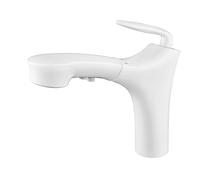 Bathroom Sink with Out Sprayer Brass Hot and Cold Water 2 Modes Lever Single Hole Basin Mixer Faucet Pull Out-Grey(White)