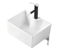 Bathroom Sinks, Small Wall-Mount Bathroom Sink, Modern Rectangular White Ceramic Floating Vessel Sink, with Faucet Hole, for Compact Spaces(Large)