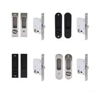 Bathroom Sliding Door Lock, 1 Pack Invisible Hook Lock Embedded Design Push-to-Pull Mechanism Stainless Steel Durability DIY Installation for Barn Doors(Round Black)