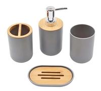 Bathroom Soap Dispenser Set 1 Set Of Bathroom Accessories 4 Piece Set Of Toiletries Imitation Resin Plastic Bamboo Wood Combination Bathroom Set(Grey)
