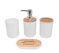 Bathroom Soap Dispenser Set 1 Set Of Bathroom Accessories 4 Piece Set Of Toiletries Imitation Resin Plastic Bamboo Wood Combination Bathroom Set(White)