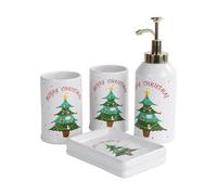 Bathroom Soap Dispenser Set 4 Piece Ceramic Bathroom Accessory Set Artistic Line Face Sets Accessories with Soap Dispenser Toothbrush Luxury Decor(Christmas Tree)
