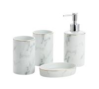 Bathroom Soap Dispenser Set 4-Piece Ceramic Soap Dispenser Toothbrush Cup Set Bathroom Accessories With Dish For Decoration Badrum Luxury Decor(Ash White)