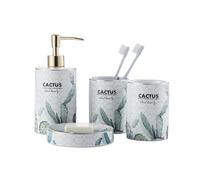 Bathroom Soap Dispenser Set 4-Piece Ceramic Soap Dispenser Toothbrush Cup Set Bathroom Accessories With Dish For Decoration Badrum Luxury Decor(Wei)