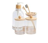 Bathroom Soap Dispenser Set Bathroom Accessories Sets Complete Canister Accessory Set 4 Pcs, Clear Bath Soap Dispenser And Toothbrush Holder