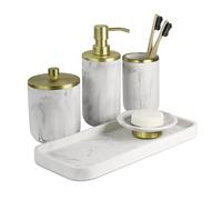 Bathroom Soap Dispenser Set - Bathroom Toothbrush Holder Set, Marble, Gold, Farmhouse Bathroom Decor, 5 Piece Bathroom Accessories Set