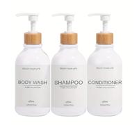 Bathroom Soap Dispenser | Set of 3 Bottles for Gel Shampoo and Conditioner 500ML | This Bathroom Soap Dispenser is Elegant and Will Enhance the Style of Your Home with Bamboo Touches