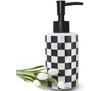 Bathroom Soap Dispenser with Matte Black Pump White Ceramic Soap Dispenser for Kitchen Sink Checkerboard Empty Pump Bottle (Black)