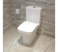 Bathroom Square Close Coupled Toilet Ceramic White Cloakroom Soft Close Seat WC Modern