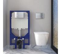 Bathroom Square Rimless Wall Hung Toilet Short Projection UF Soft Close Seat WC Pan with 1.14M Concealed Cistern Frame White Ceramic-34101